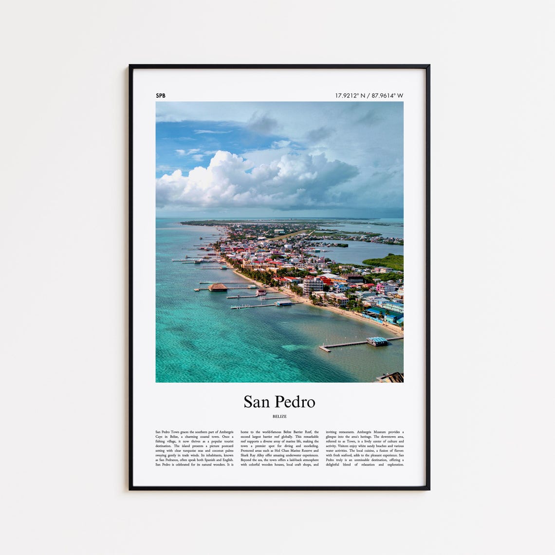 San Pedro Belize Ambergris Caye Turquoise Coast Aerial Travel Poster