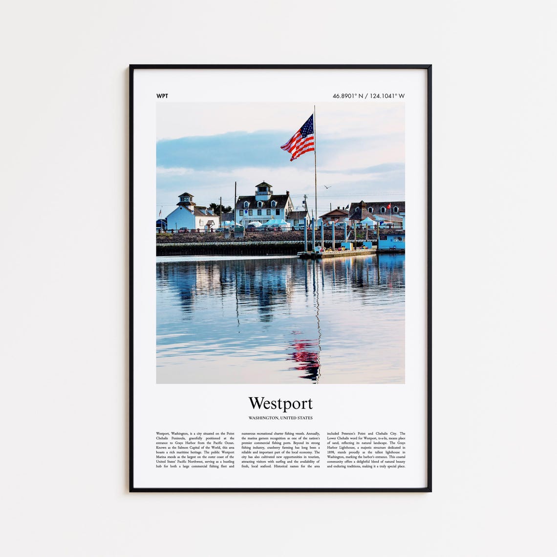Westport Washington Marina Harbor Flag Waterfront Travel Poster