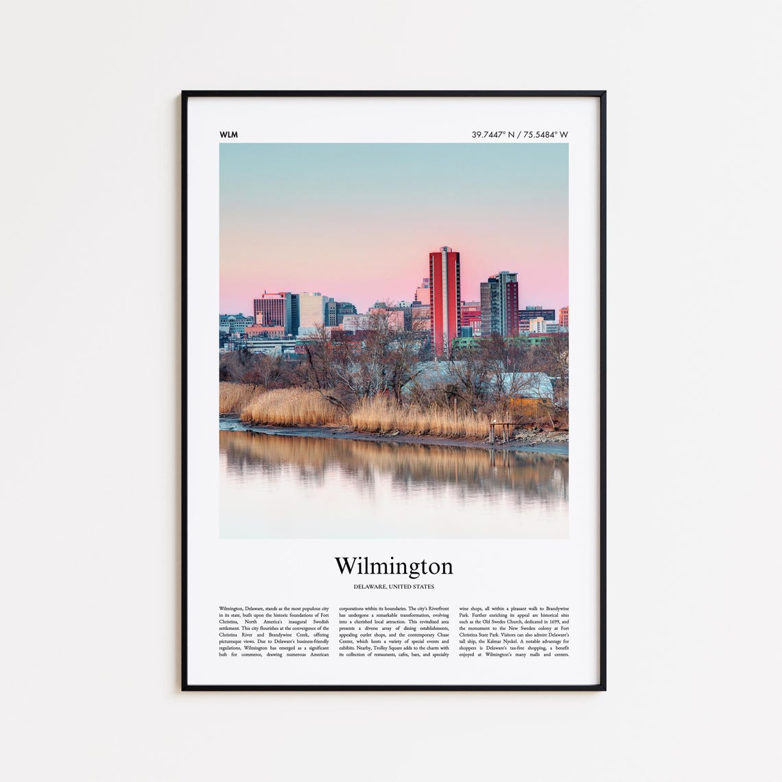 Wilmington Delaware Skyline Sunset River City Photo Travel Poster