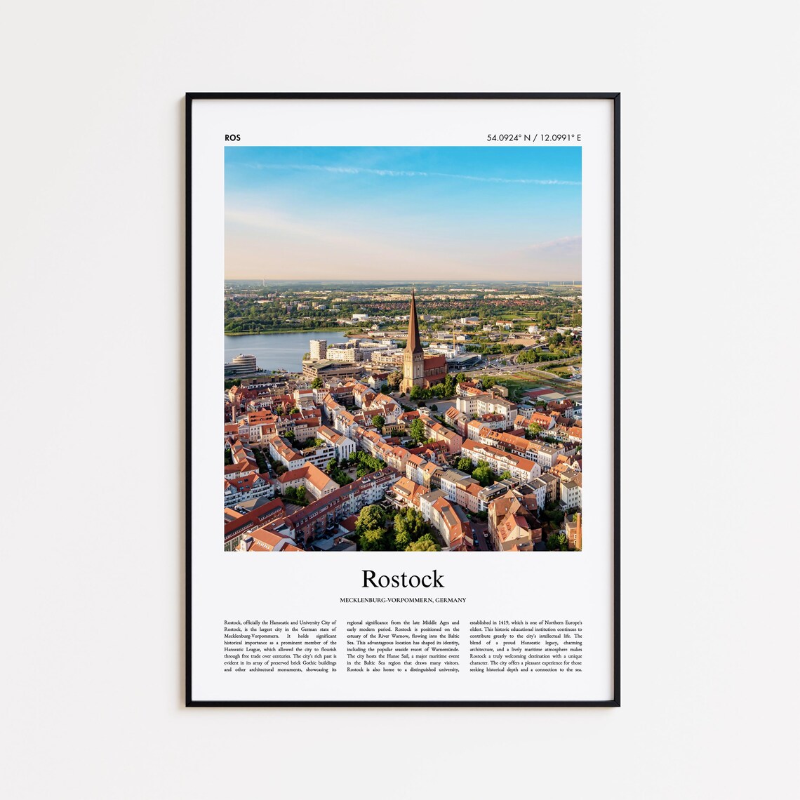 Rostock Germany Old Town Church Aerial City Photo Travel Poster
