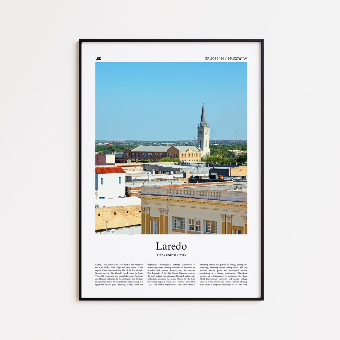 Laredo Texas Historic Downtown Cathedral Tower Real Photo Poster