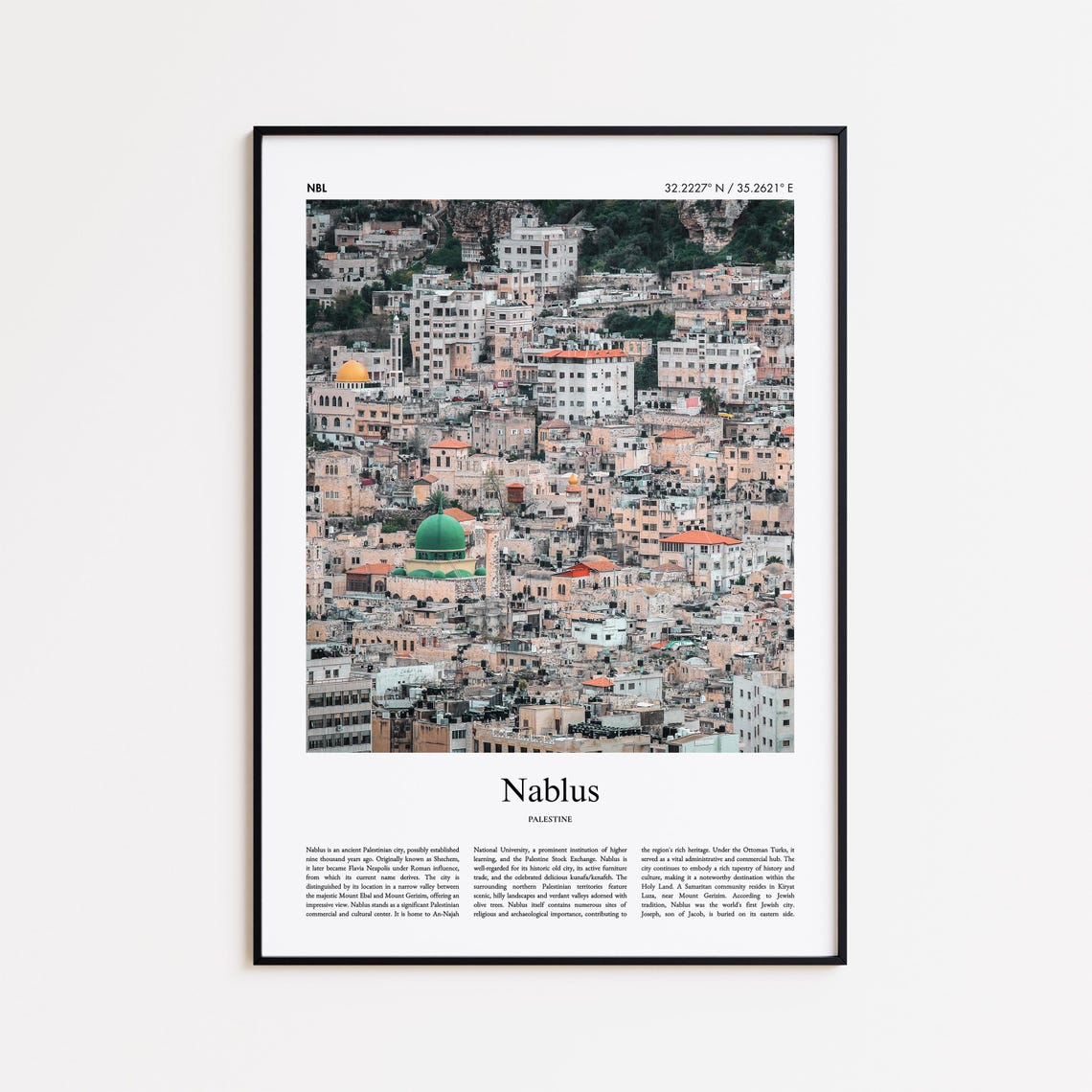 Nablus Palestine Historic Old City Mosque Domes Hill Town Poster