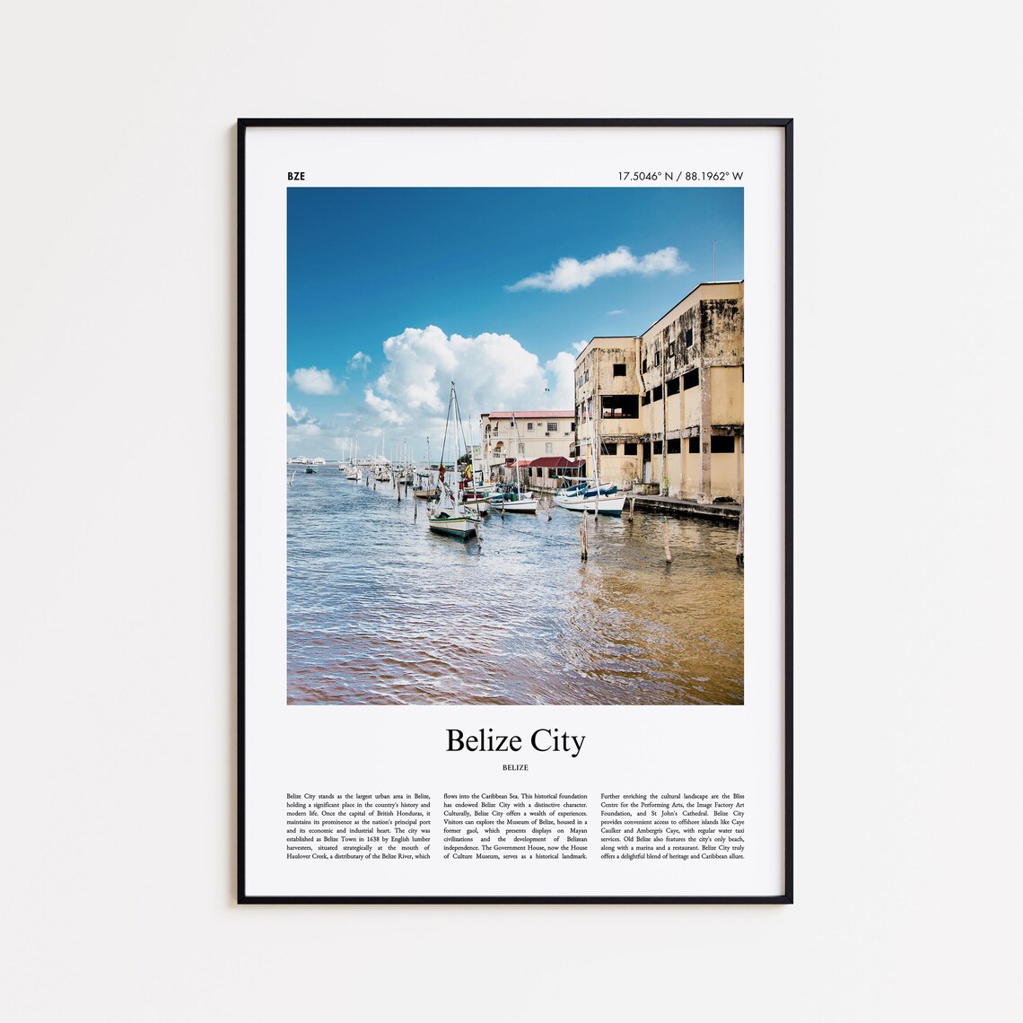 Belize City Harbor Sailboats Waterfront Buildings Photo Travel Poster