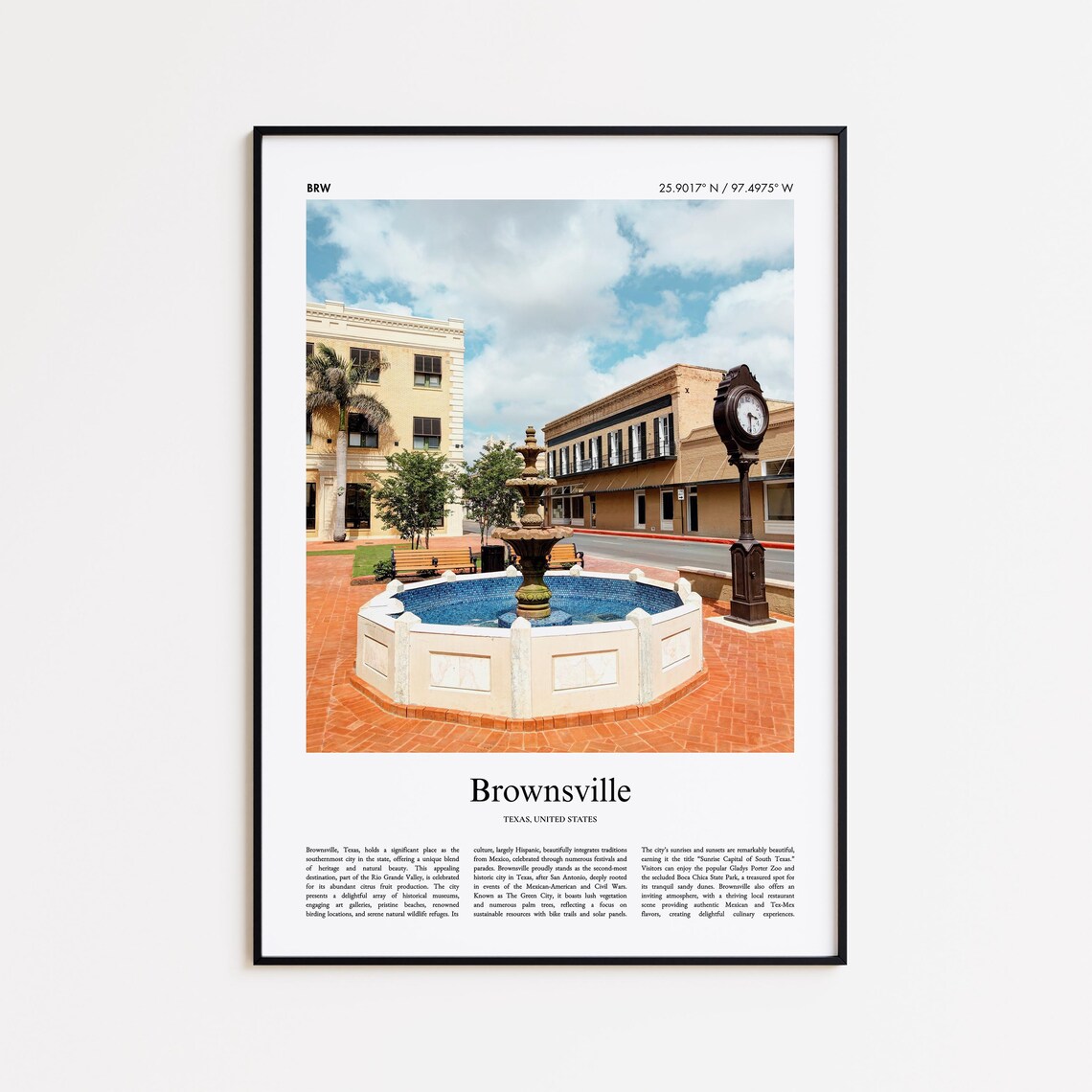 Brownsville Texas Historic Downtown Fountain Plaza Street Photo Poster