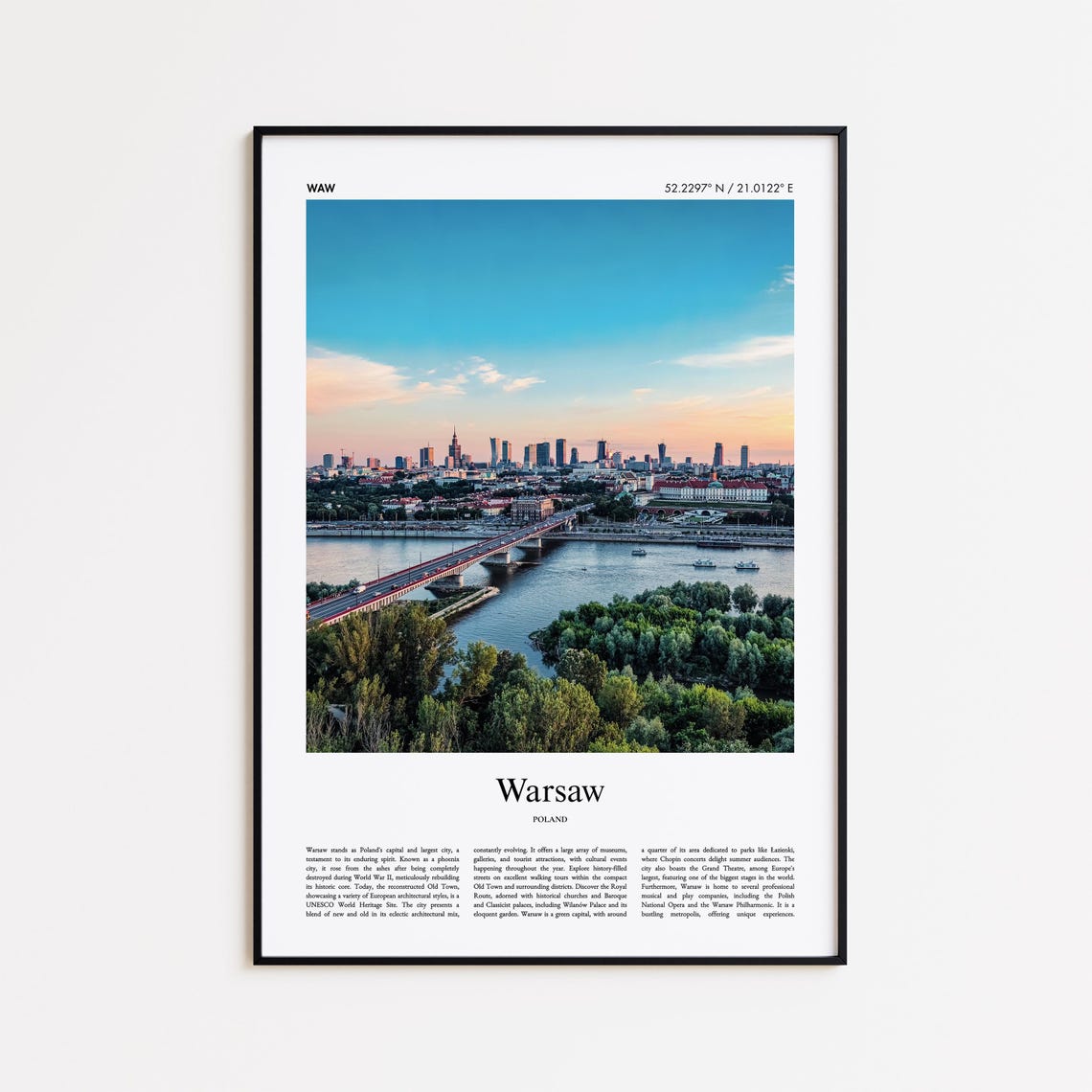 Warsaw Poland City Photography With Coordinates Travel Poster