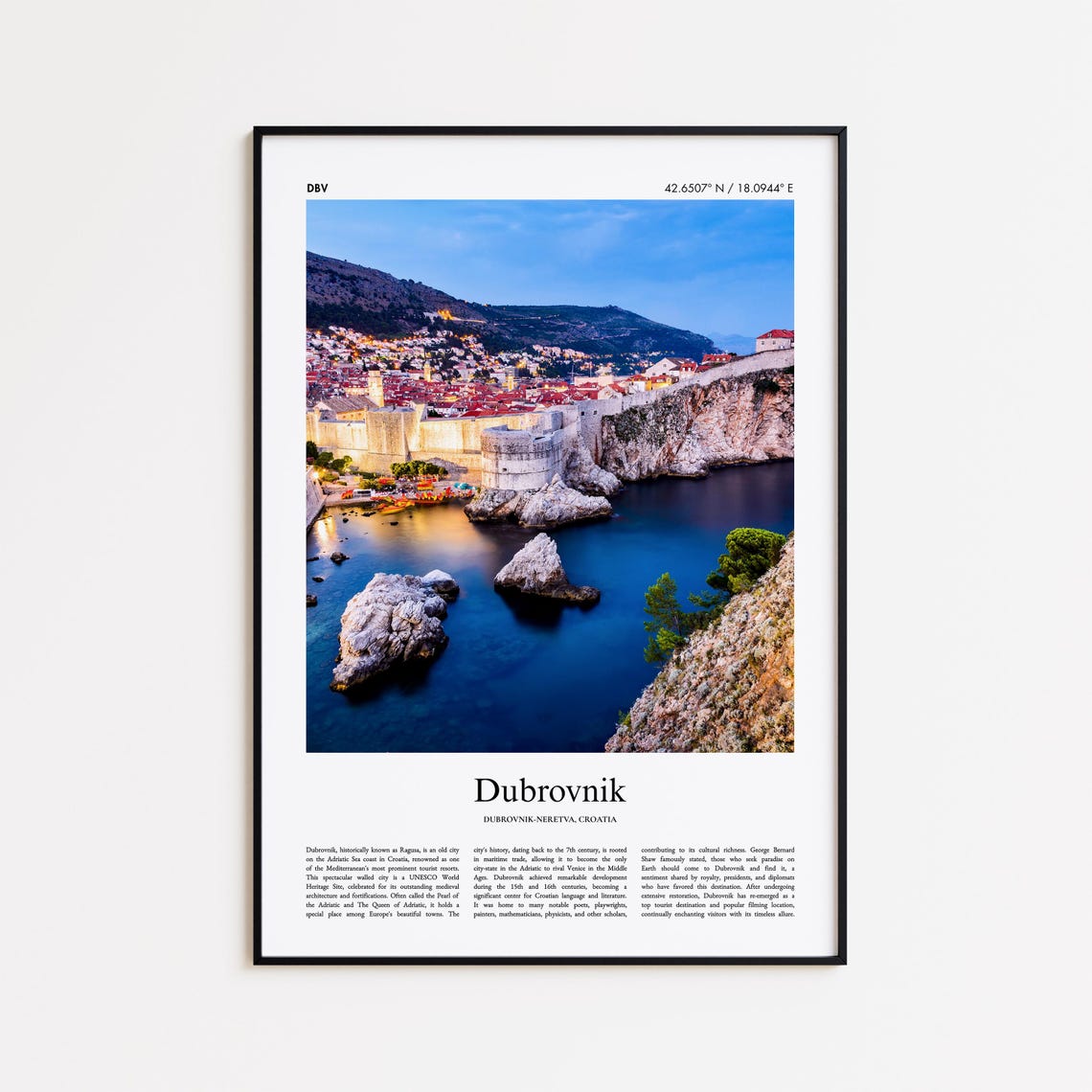 Dubrovnik Croatia Walled Old Town Adriatic Coast Photo Poster