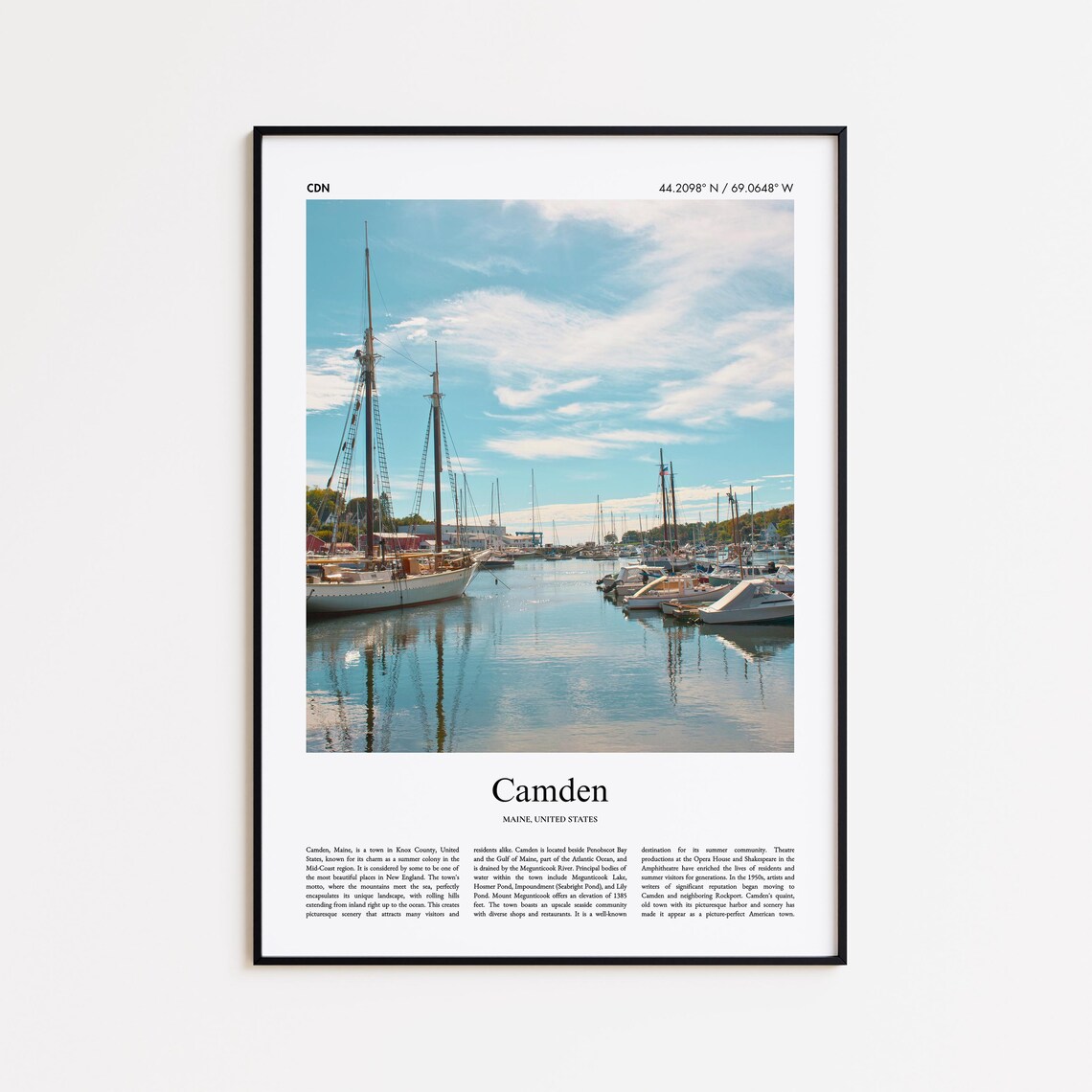 Camden Maine Harbor Sailboats and Tall Ships Coastal Travel Poster