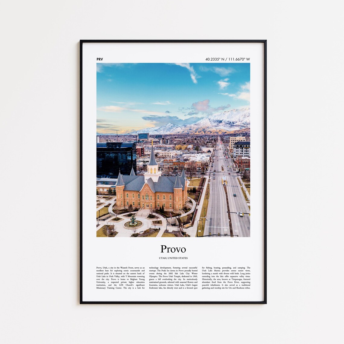 Provo Utah City Historic Temple Mountain Skyline Photo Poster