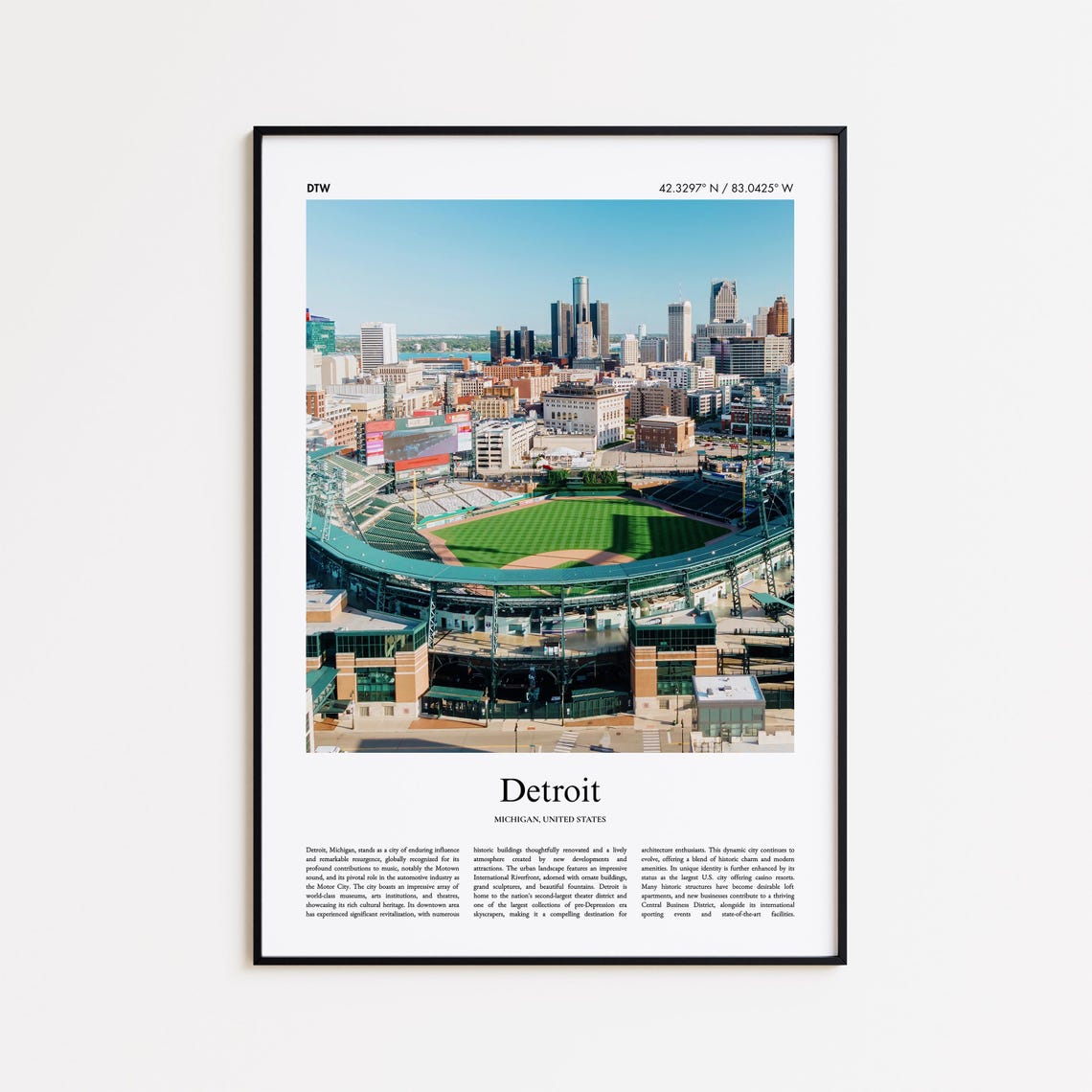 Detroit Color Print Real Photo Poster Travel Gift Michigan United States Usa Minimal City