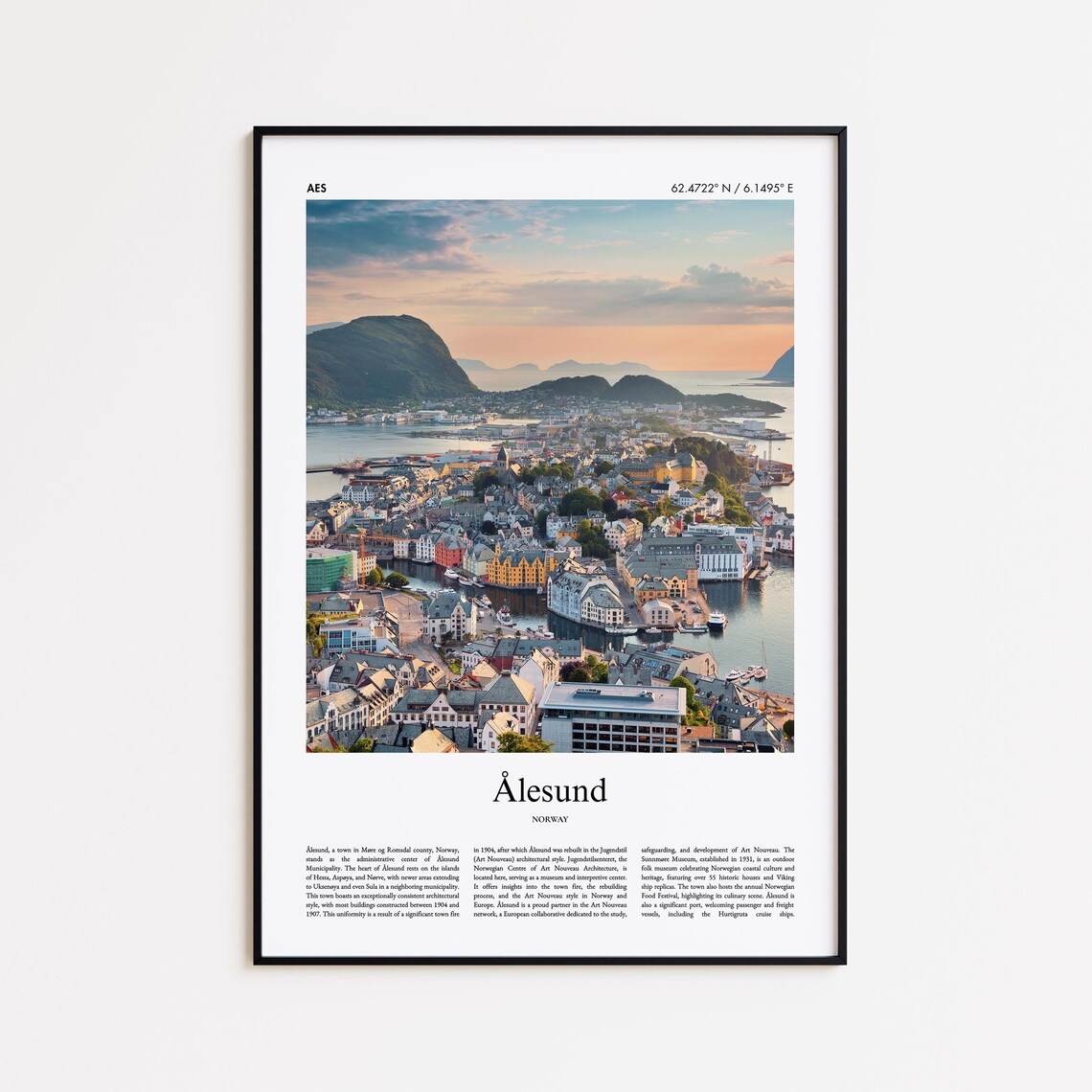 Lesund Colour Print Alesund Travel Poster, Minimal