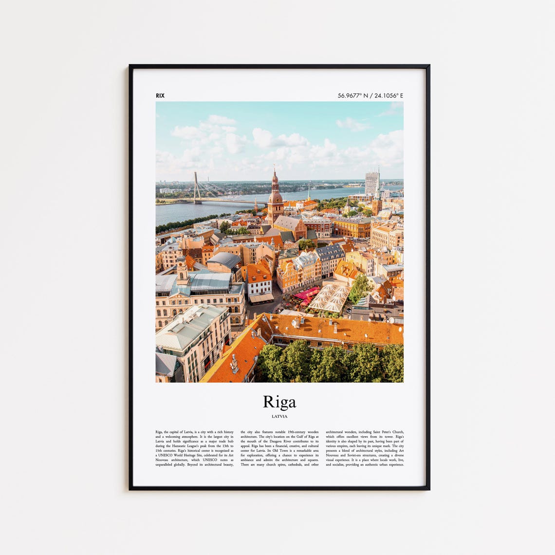Riga Latvia Old Town Rooftops River Aerial Photo Travel Poster