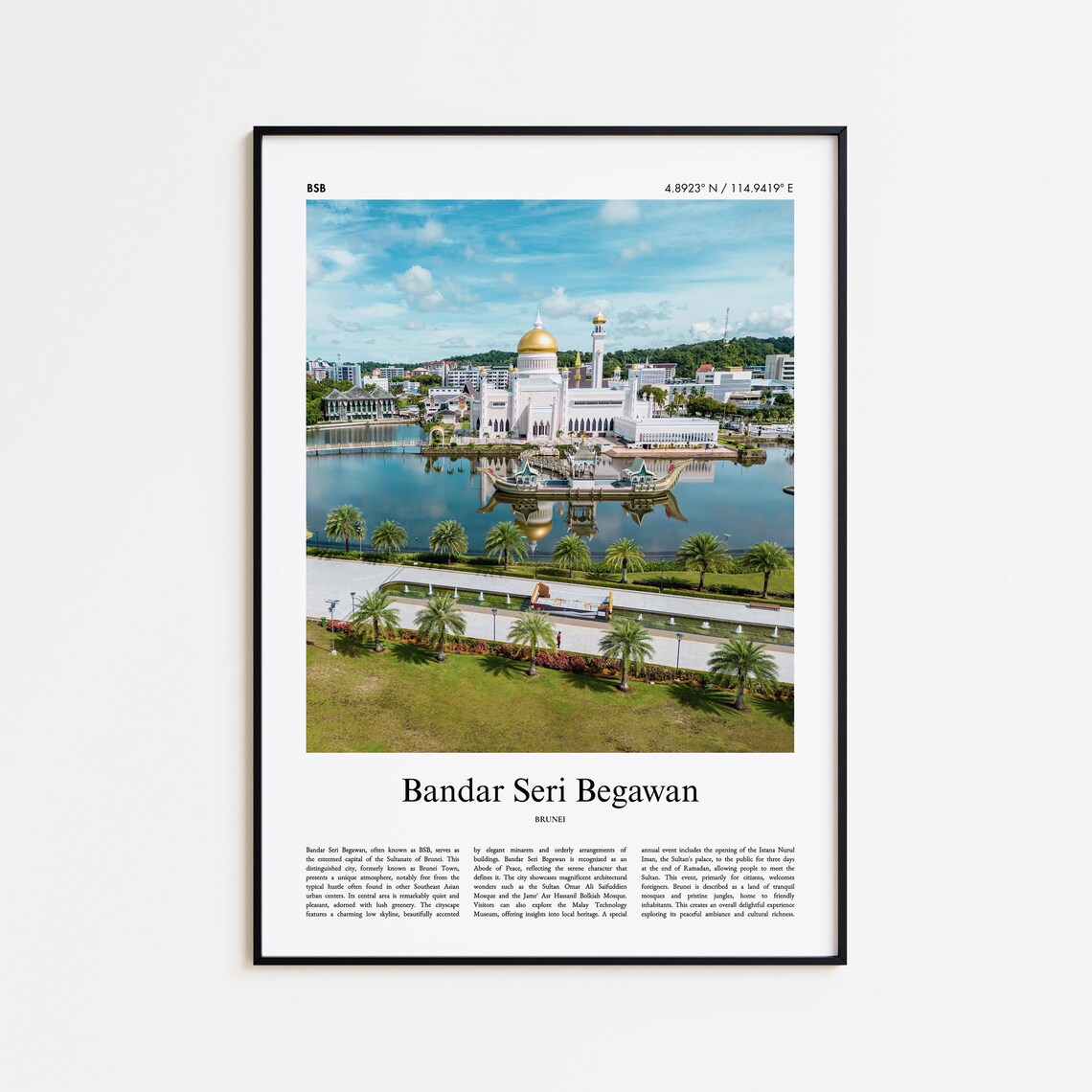 Bandar Seri Begawan Brunei Mosque Lagoon Travel Photo Poster