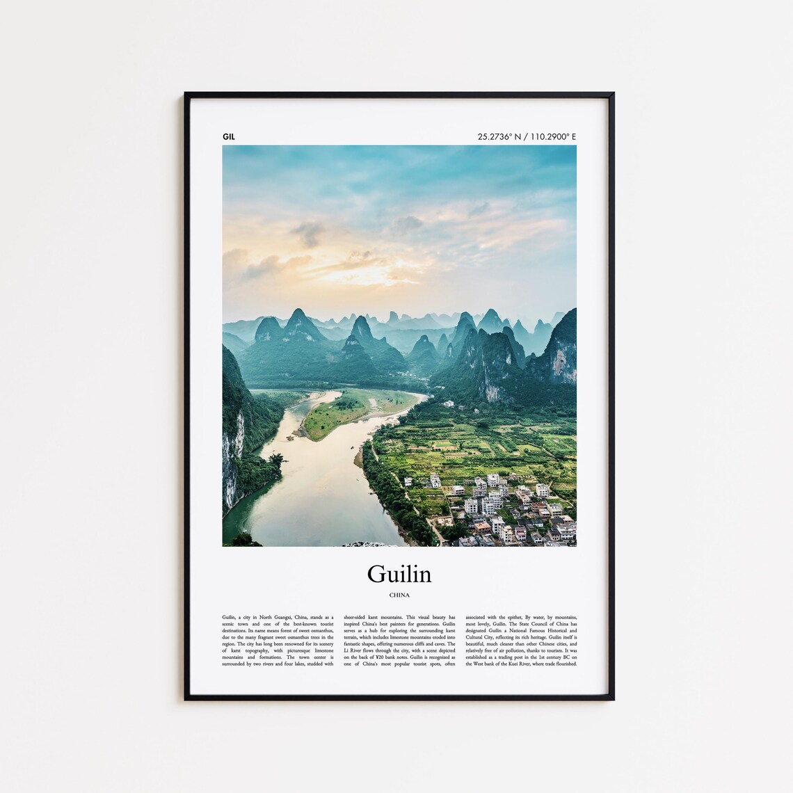 Guilin China Karst Mountains Li River Valley Minimal Travel Poster