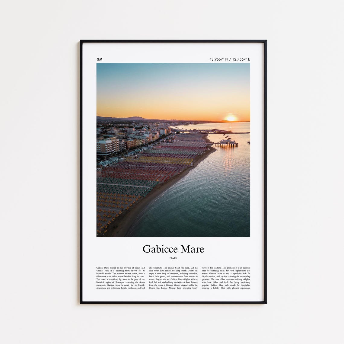 Gabicce Mare Italy Beach Sunset Umbrellas Aerial Travel Photo Poster