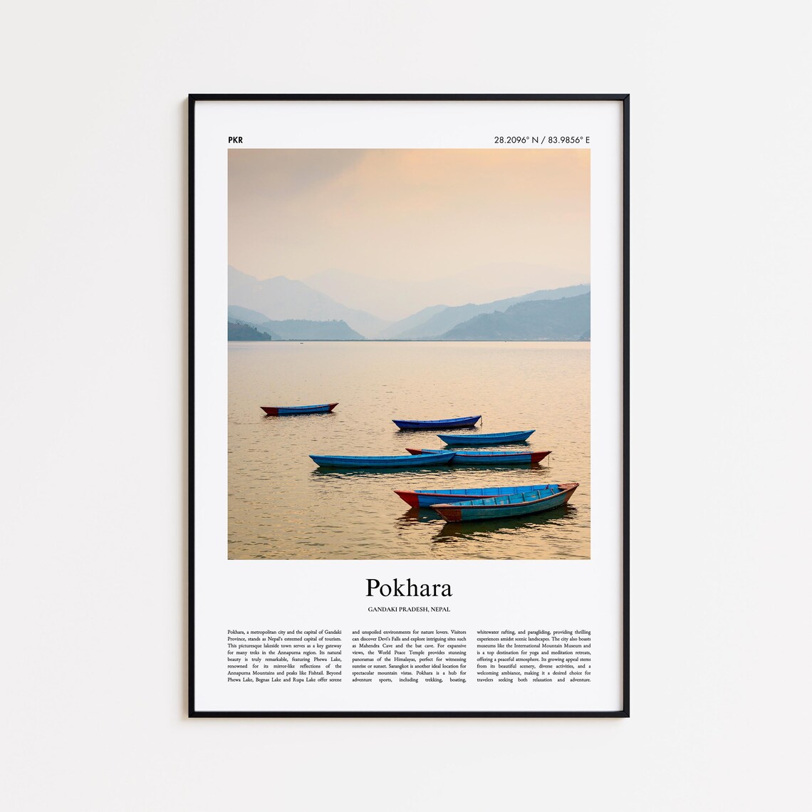 Pokhara Nepal Lakeside Boats Minimal City Travel Photo Poster