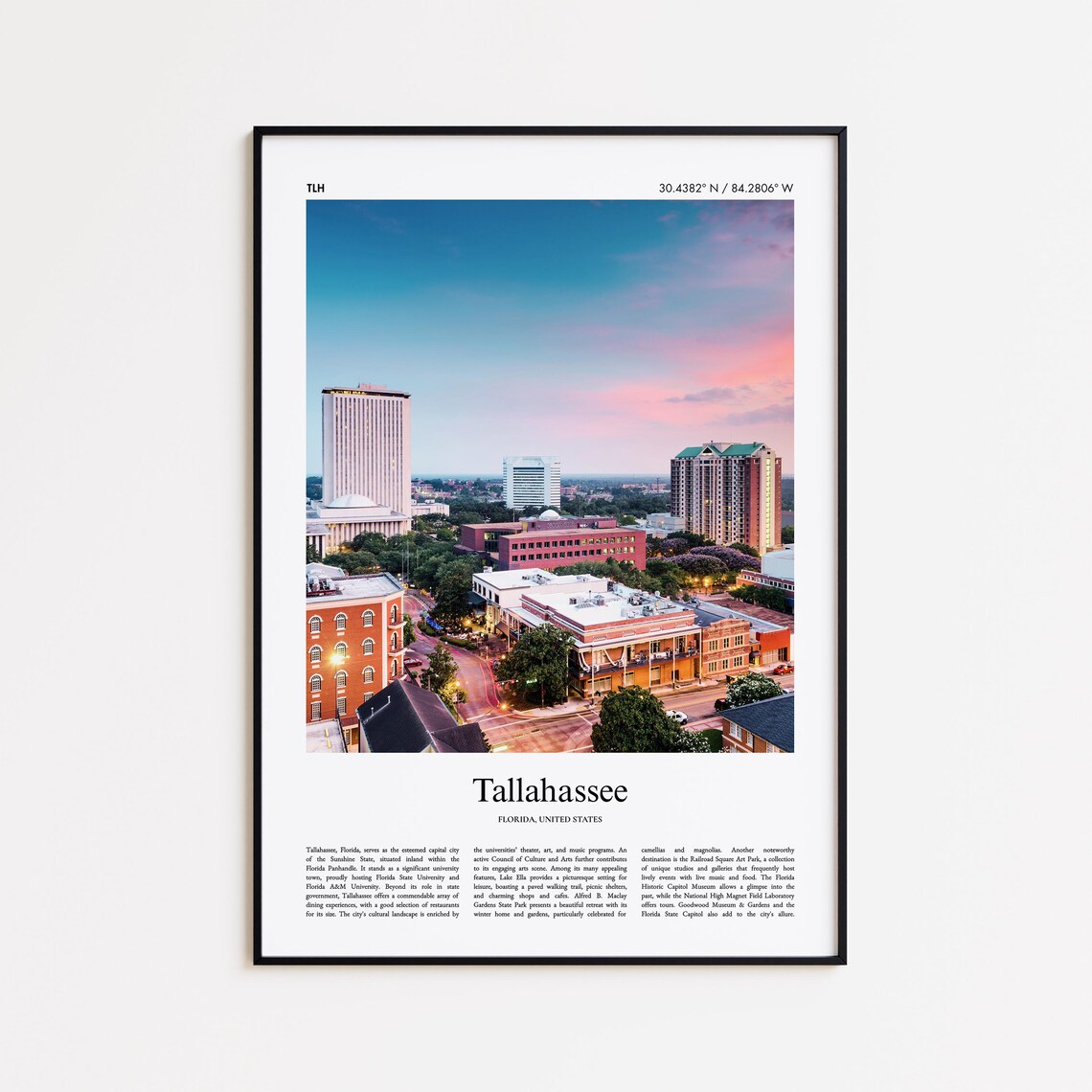 Tallahassee Florida Downtown Skyline Sunset Cityscape Photo Poster
