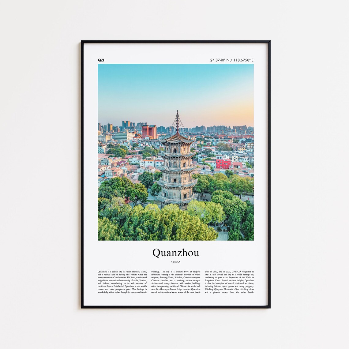 Quanzhou China Ancient Pagoda City Aerial Photo Travel Poster