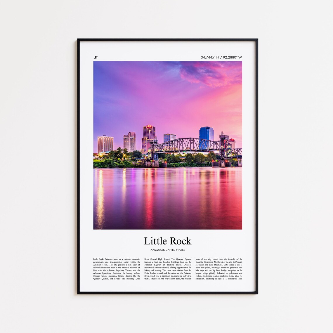Little Rock Arkansas Riverfront Sunset Skyline Photo Travel Poster
