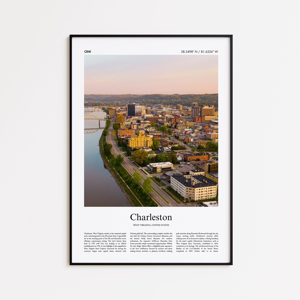 Charleston West Virginia Skyline River Dusk Travel Photo Poster