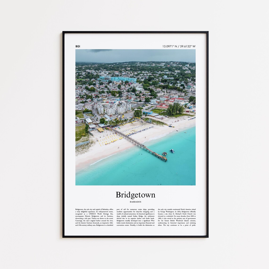Bridgetown Barbados Caribbean Beach Pier Aerial Photo Travel Poster