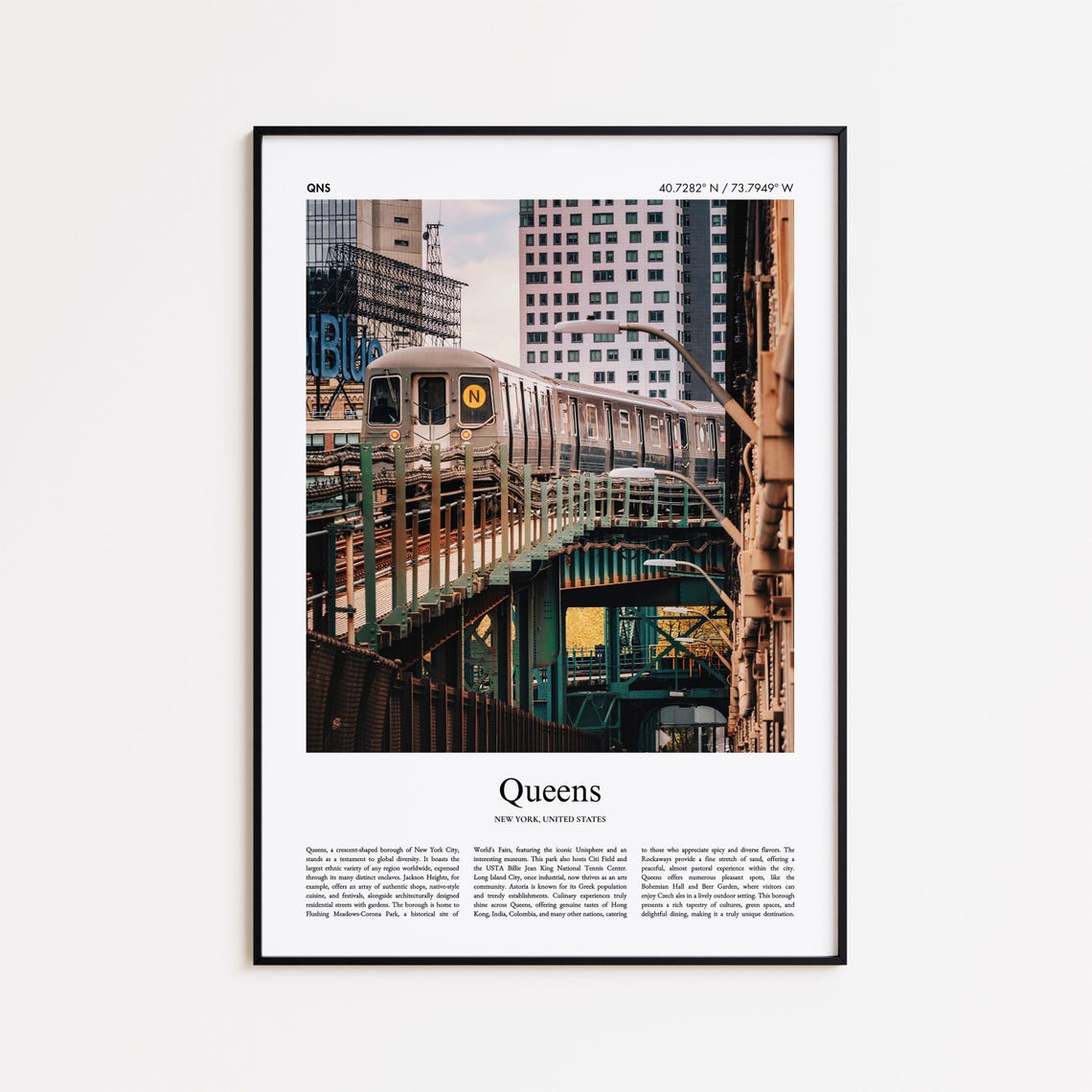 Queens New York Elevated Subway Train Street Cityscape Photo Poster