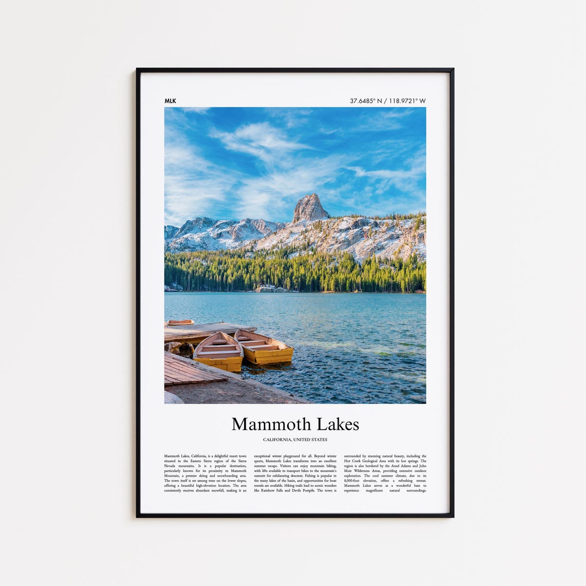 Mammoth Lakes California Minimalist Alpine Lake with Canoes Poster