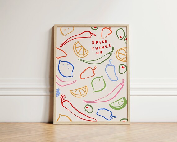 Spice Things Up Colorful Chili Lemon Doodle Kitchen Art Poster