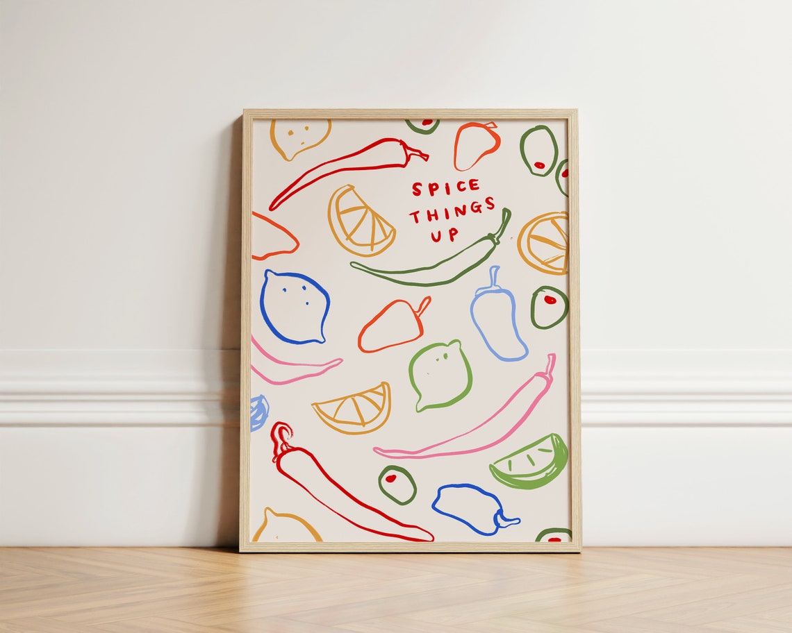 Spice Things Up Colorful Chili Lemon Doodle Kitchen Art Poster