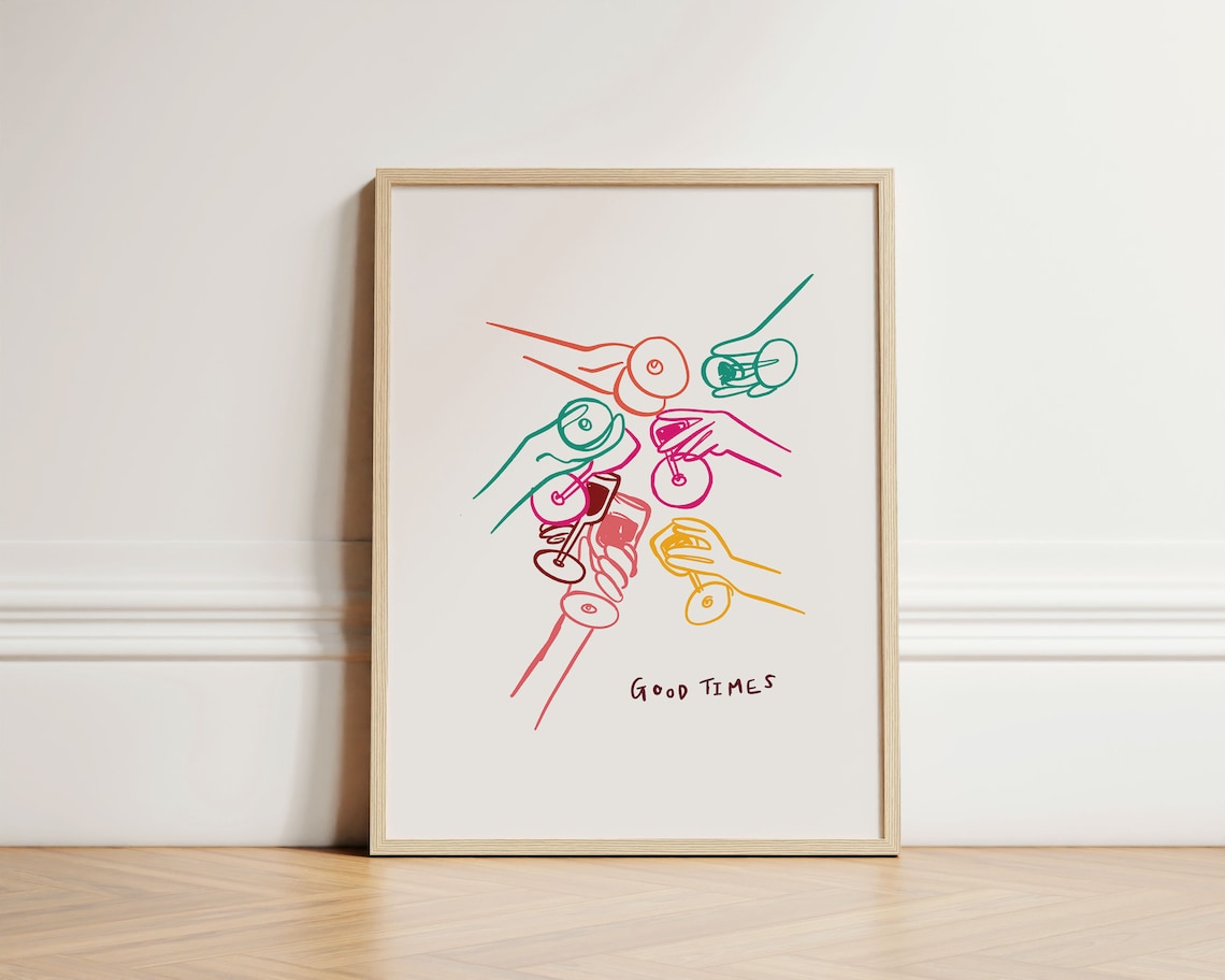 Good Times Wine Print, Retro Kitchen Art Print