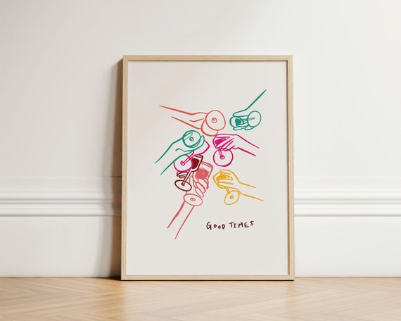 Good Times Wine Print, Retro Kitchen Art Print