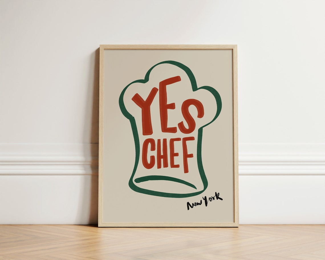 Yes Chef New York Retro Kitchen Typography Foodie Art Poster
