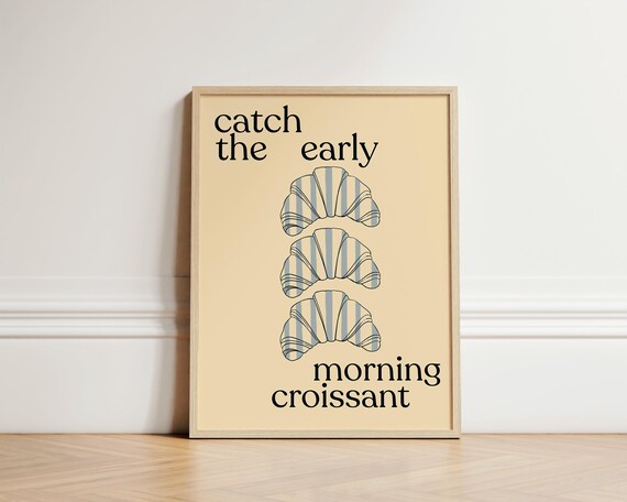 Morning Croissant Print Art Stripe Retro Kitchen Poster Dining Area Hand Drawn Unframed