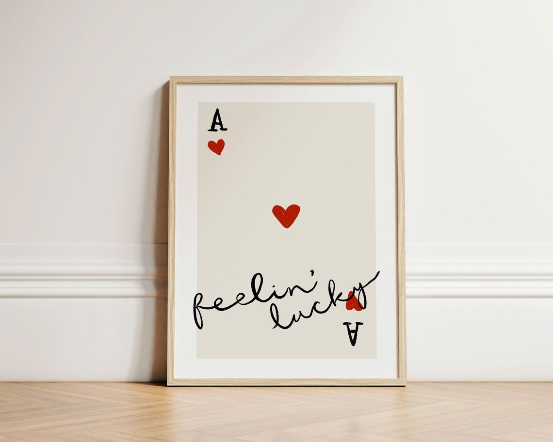 Ace Of Hearts Playing Card Art Print, Quirky Decor