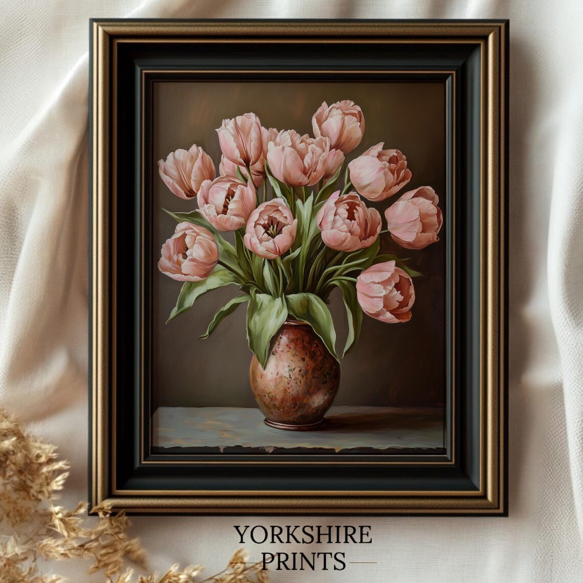 Blush Pink Tulips Copper Vase Moody Vintage Still Life Poster