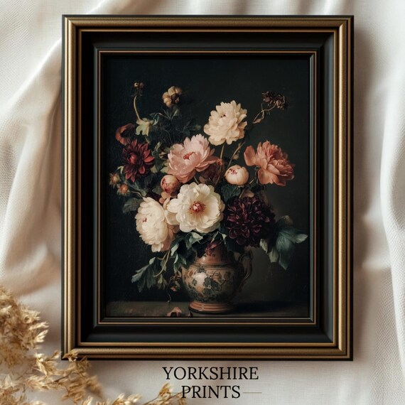 Moody Floral Vintage Print, Farmhouse Wall Decor