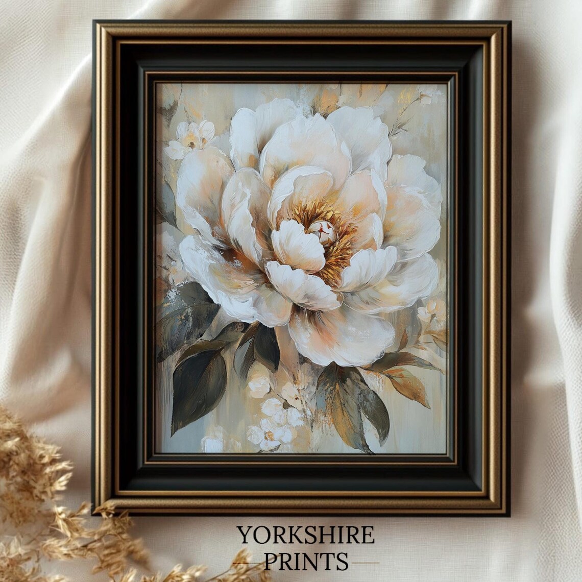 White Peony Bloom Textured Close Up Elegant Floral Art Poster
