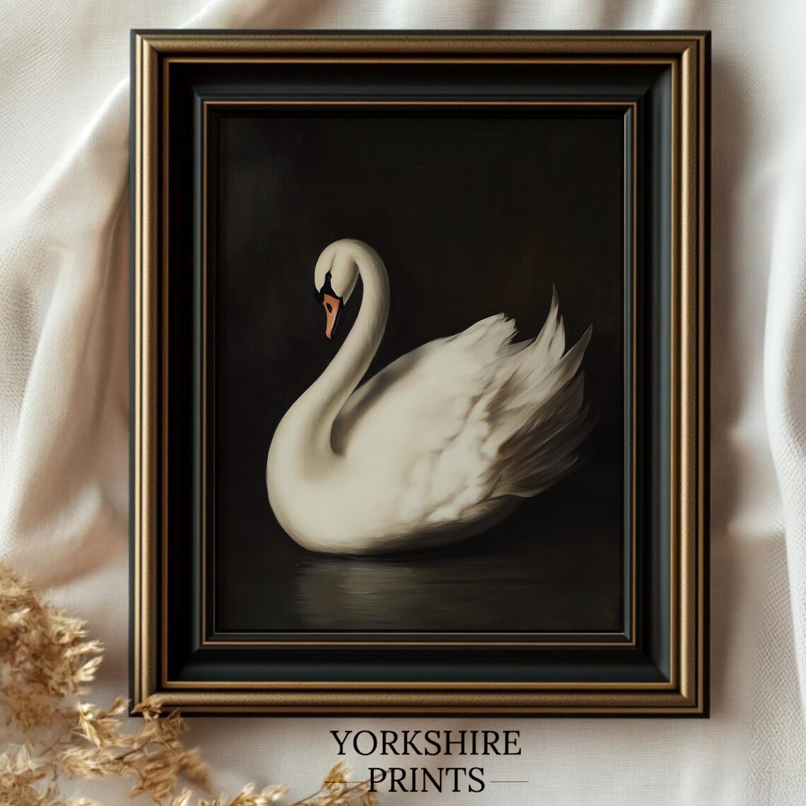 Swan Moody Vintage Art Print, Dark Academia Decor