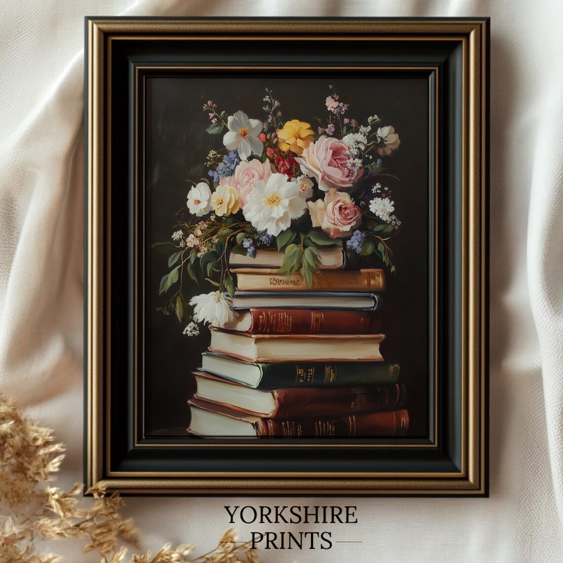 Moody Spring Book Print, Dark Academia Floral Decor