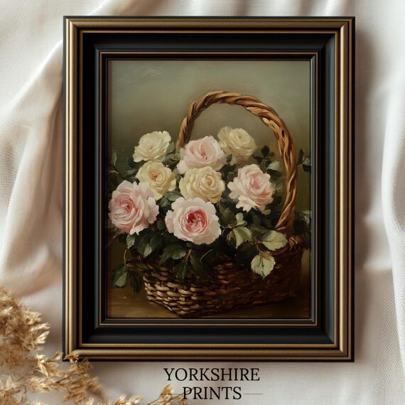 Moody Flower Painting Flower Wall Art Vintage Floral Wall Art Antique Art Print Farmhouse Print Moody Botanical Oil Painting Rose Art
