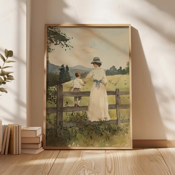 Victorian Woman And Child Watercolor Poster Wall Art Print New Home Gift Decor