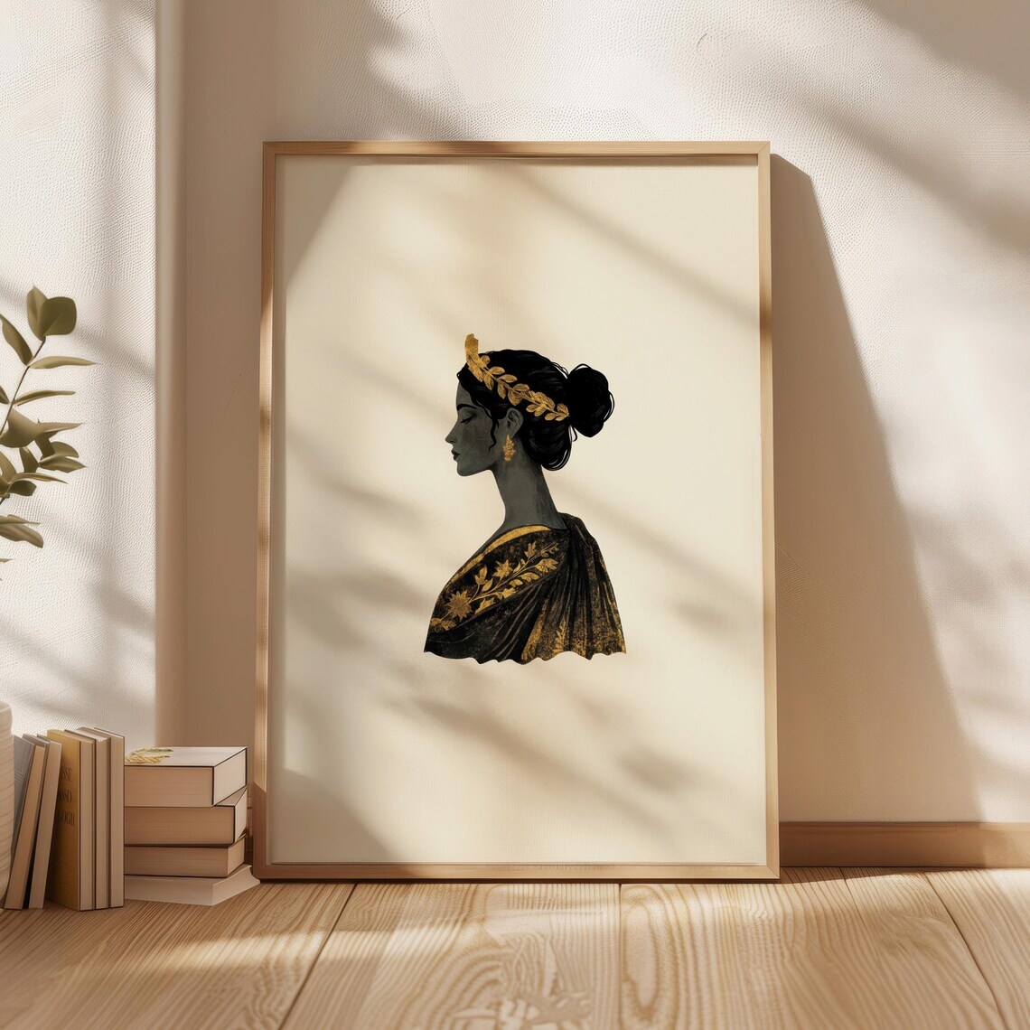 Greek Goddess Silhouette Gold Laurel Cream Antique Profile Poster