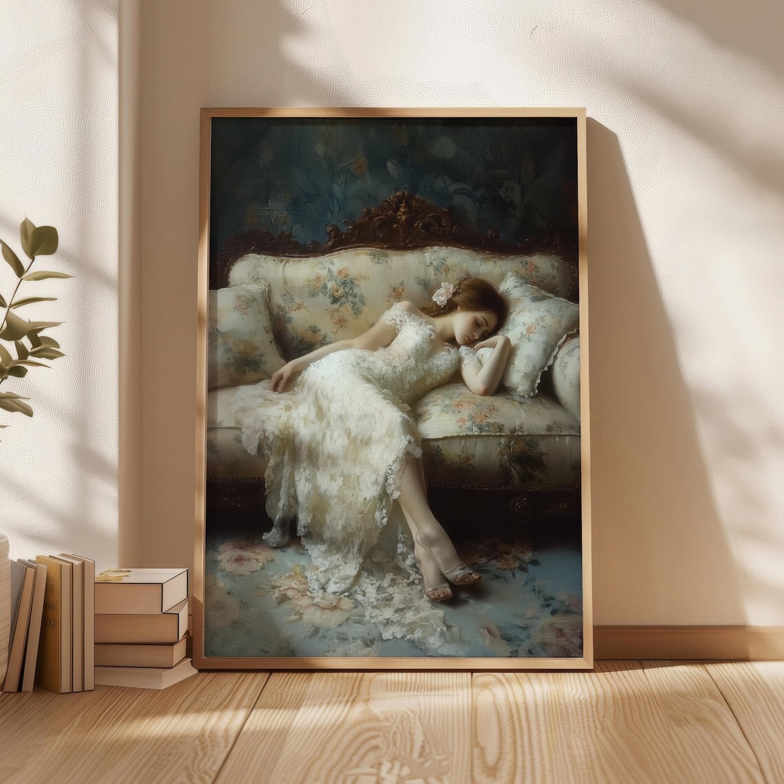 Elegant Woman White Dress Reclining Classical Painting Poster