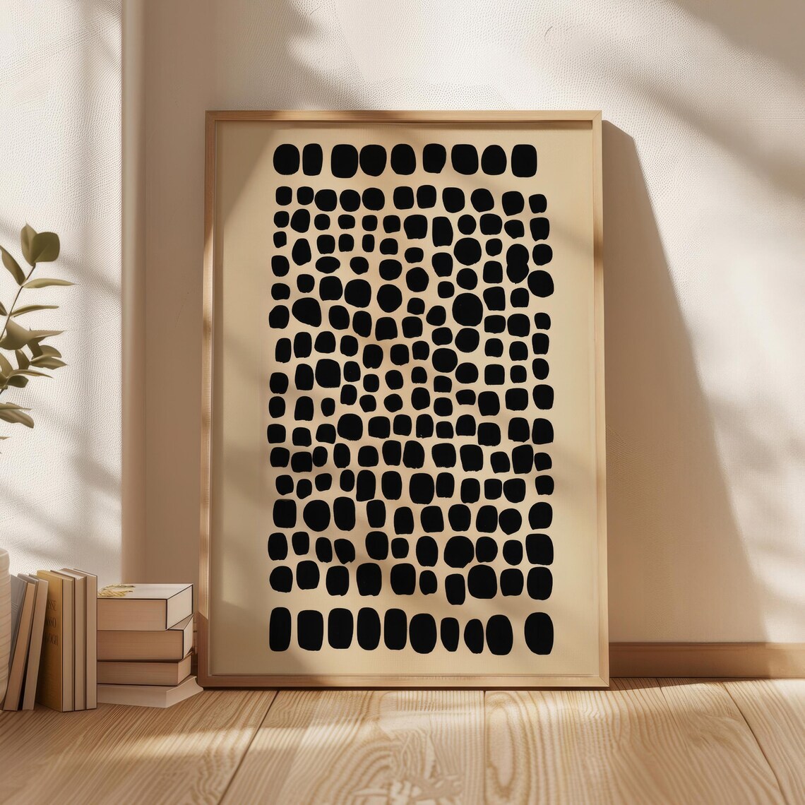 Black Dots Abstract Geometric Art Poster Minimalist Beige Wall