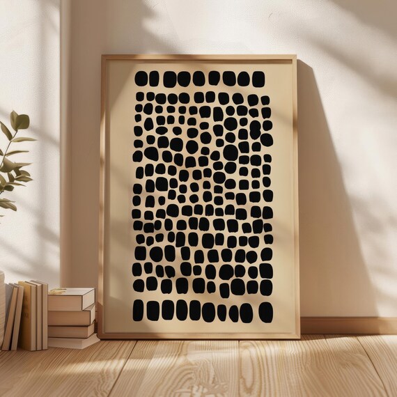 Black Dots Abstract Geometric Art Poster Minimalist Beige Wall