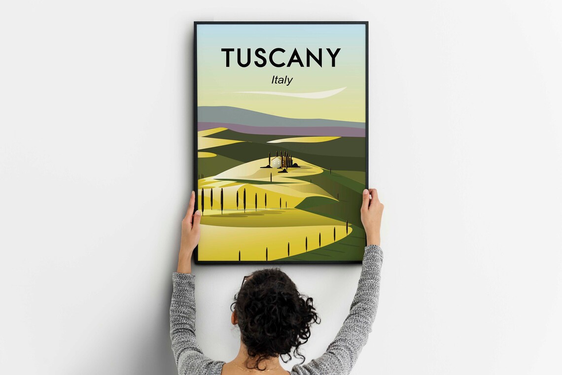 Tuscany Italy Rolling Hills Cypress Trees Landscape Travel Poster - Image 2