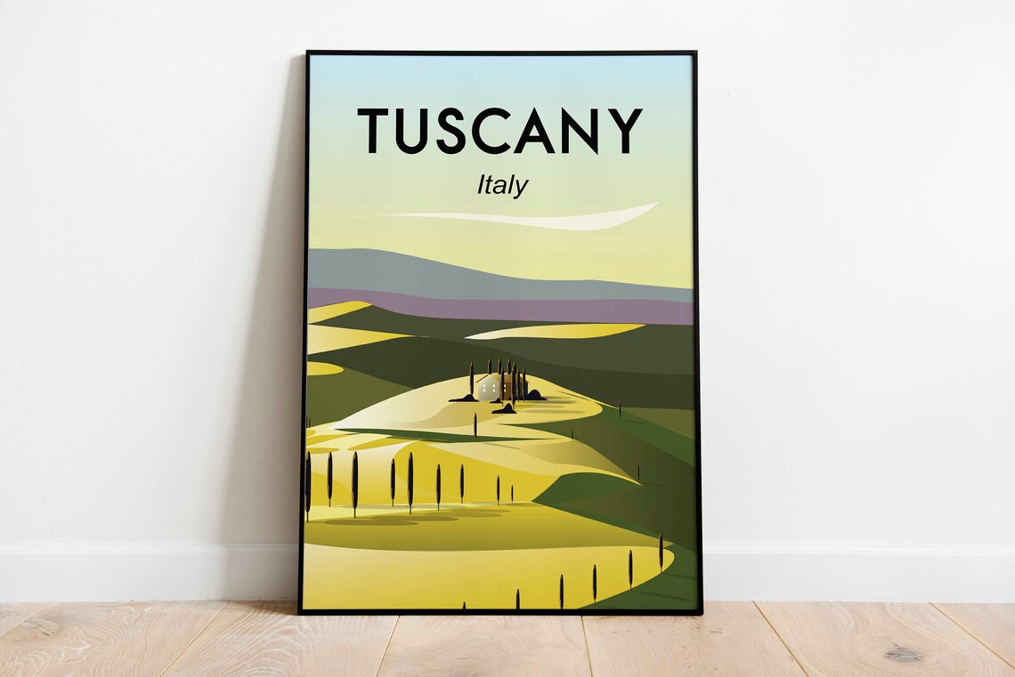 Tuscany Italy Rolling Hills Cypress Trees Landscape Travel Poster