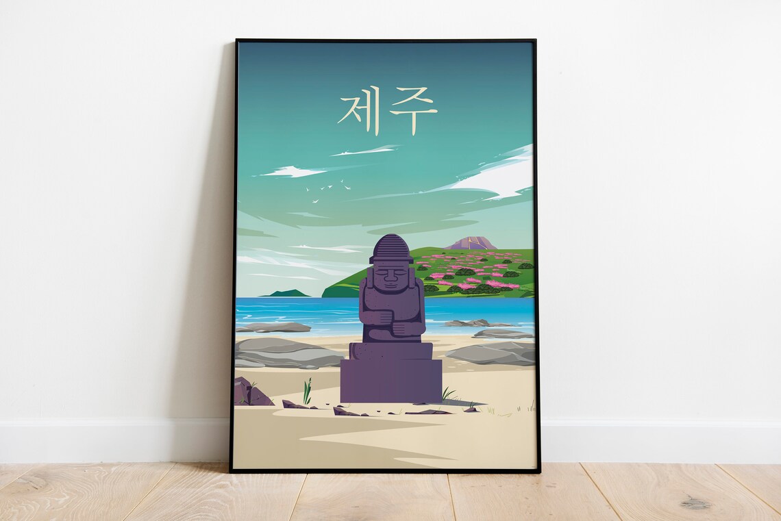Seoul Korea Travel Poster Palace Cherry Blossoms Traditional Art - Image 2