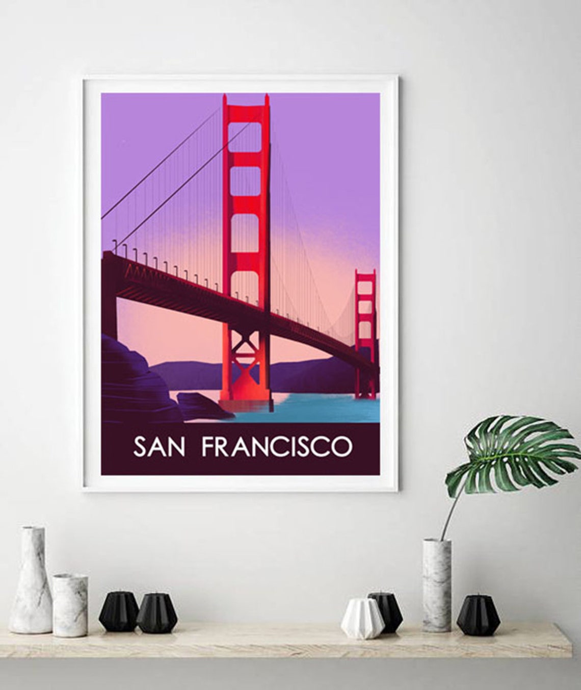 San Francisco Golden Gate Bridge Sunset Skyline Travel Poster - Image 2