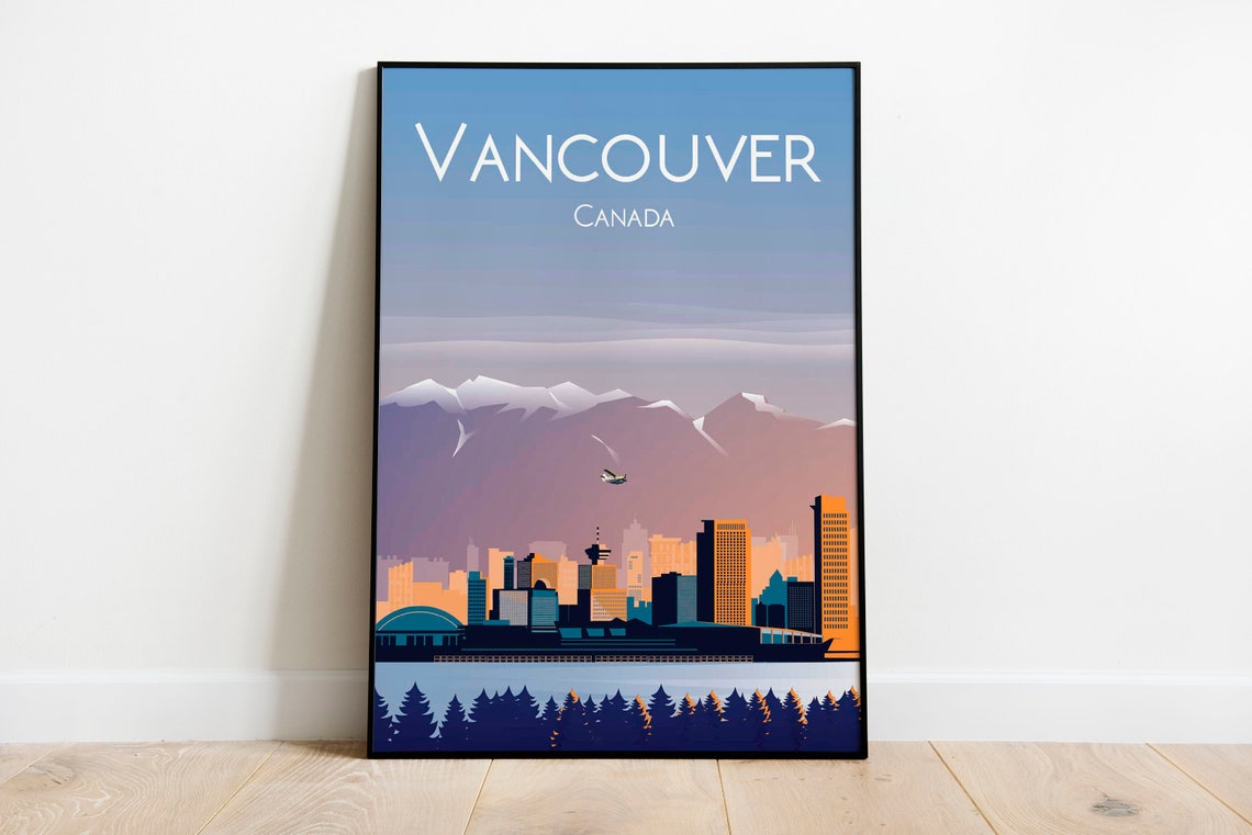 Vancouver Canada Skyline Snowy Mountains Seaplane Travel Poster - Image 2