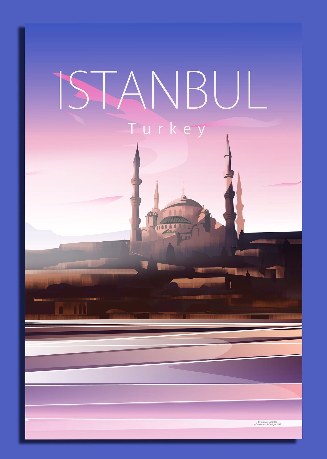 Istanbul Turkey Blue Mosque Sunset Retro Vintage Travel Poster - Image 2